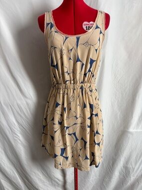 Club Monaco Beige Silk Mini Dress with Navy Floral Print
